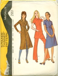 2951 MCCALLS 1971 ZIPPY EMPIRE DRESS, TUNIC, PANTS PATTERN 12 UNCUT